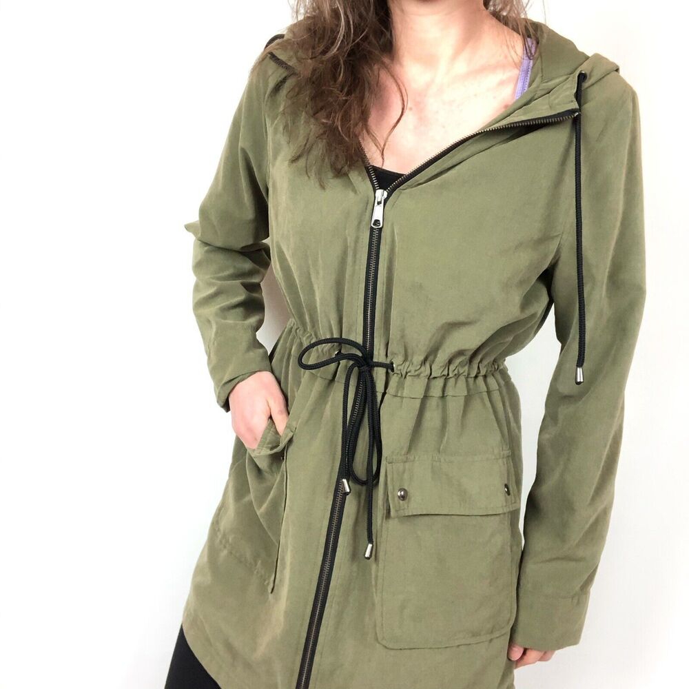 Old Navy Army Green Hooded Trench Coat Lightweight Jacket Women's Size XS
